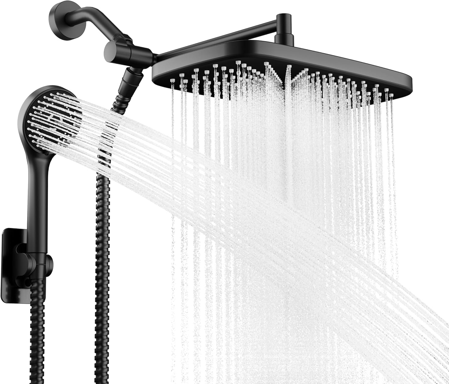 Black Rain Shower Head with Handheld Shower, 5 Spray Modes