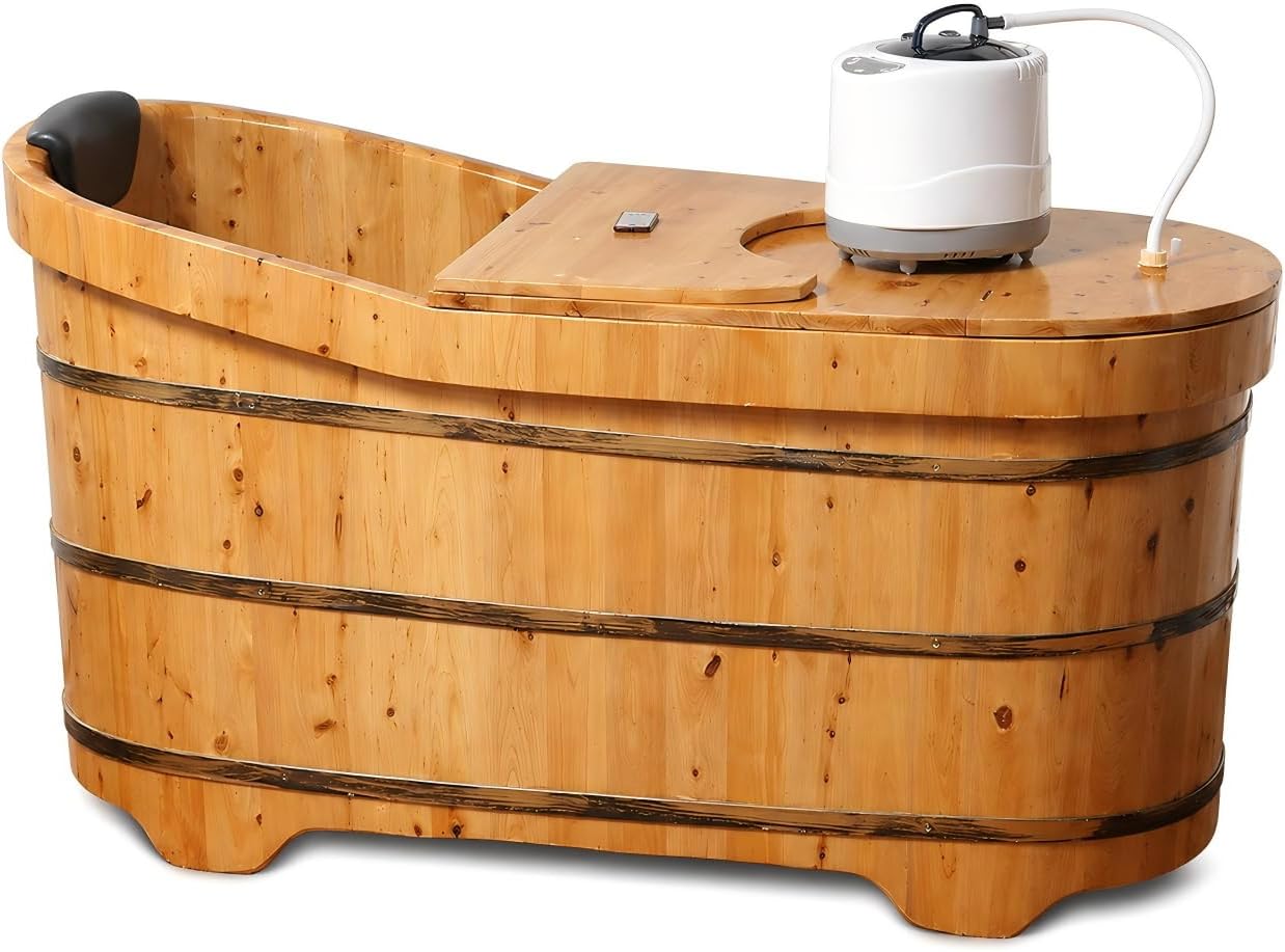 Freestanding Wooden Soaking Bathtub for Adults, 51.1 Inch, Spa
