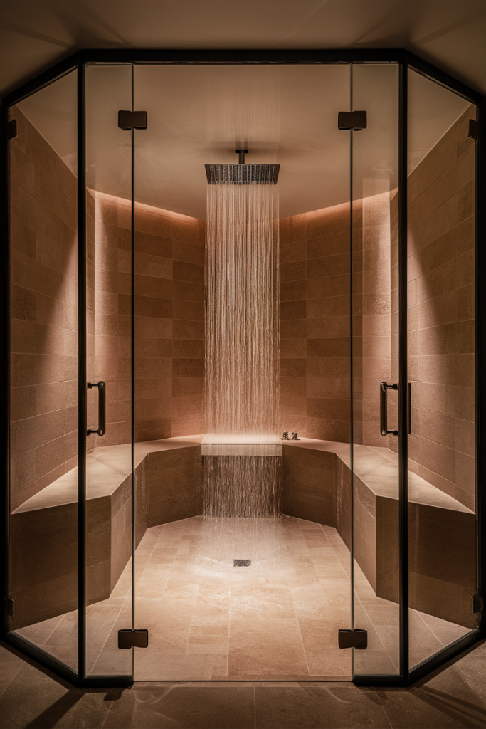 Luxurious inviting steam shower enclosure for ultimate relaxation