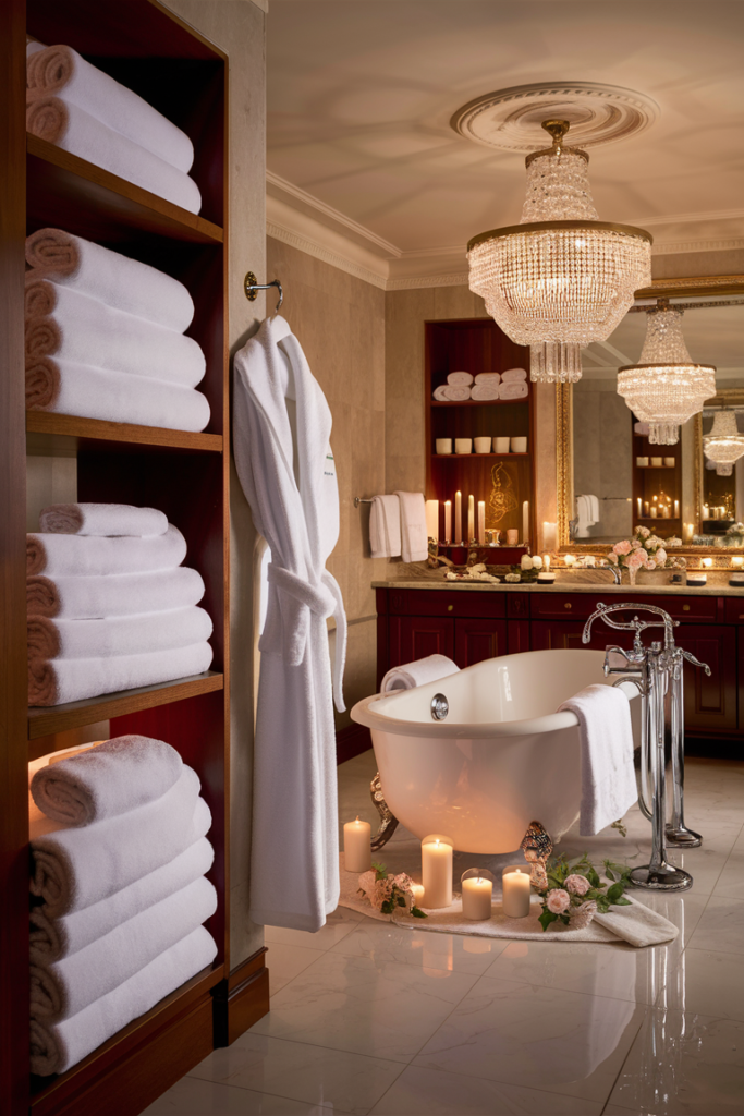 Five-star hotel spa bathroom with luxurious thick towels