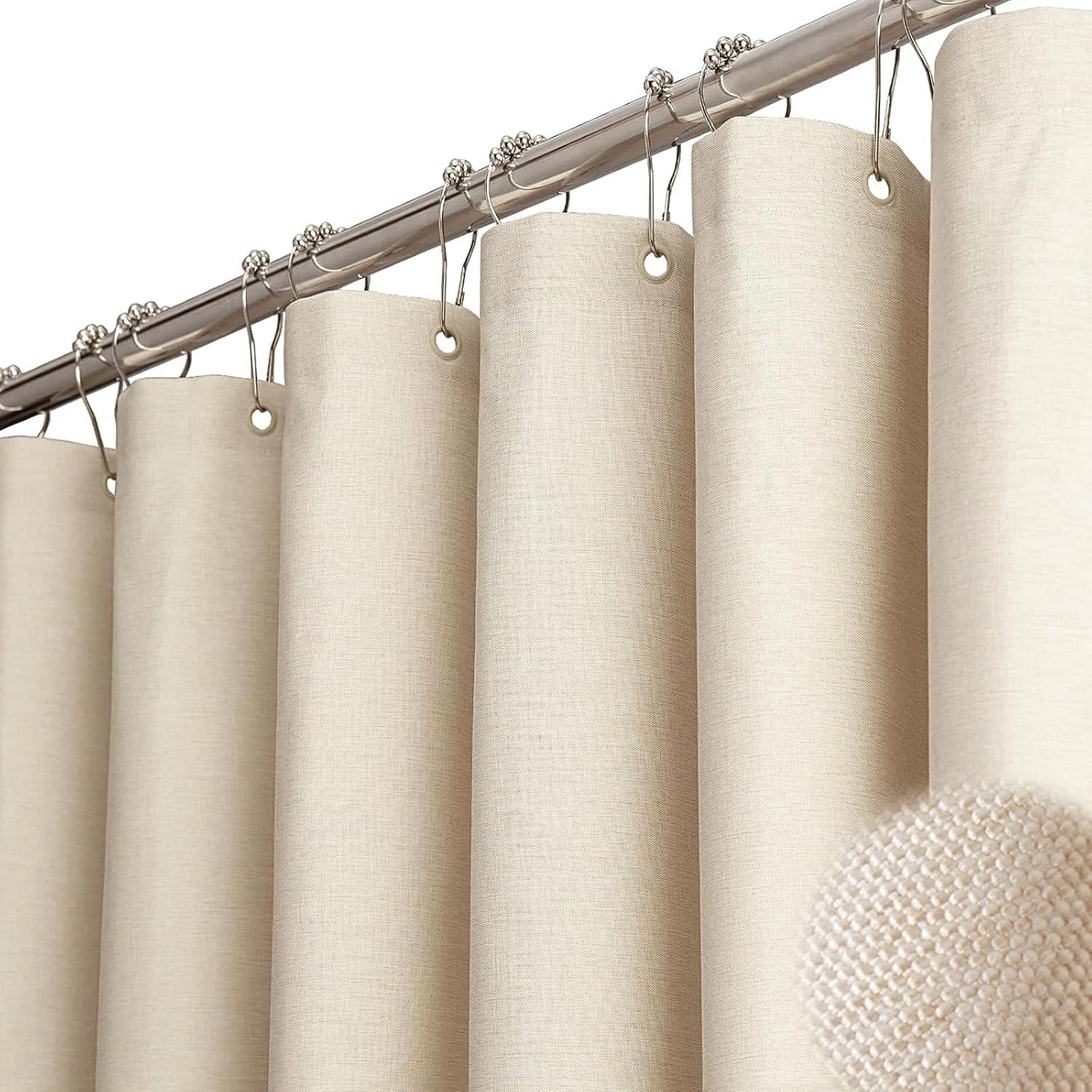 BTTN Beige Linen Textured Waterproof Cloth Shower Curtain, 72 x 72 Inch, Cream