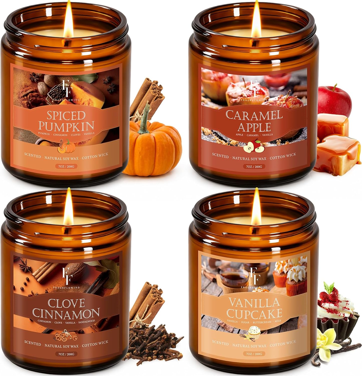 Fall Scented Soy Wax Candle Set, 4 Pack, Autumn Home Candles