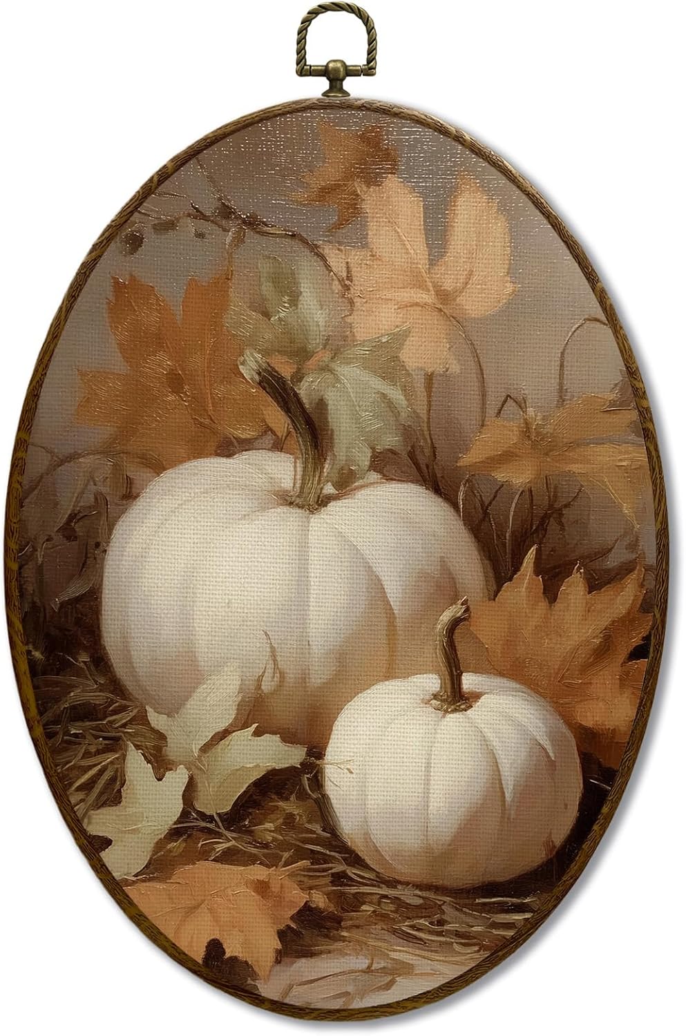 JQF Vintage Fall Pumpkin Oval Canvas Wall Art, Farmhouse Autumn