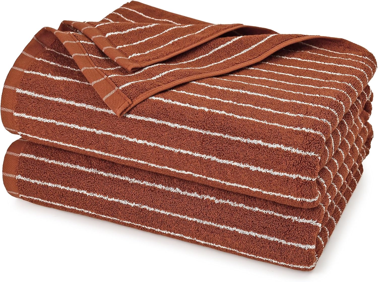Terracotta Striped Bath Towels, Set of 2, Fall Bathroom Decor