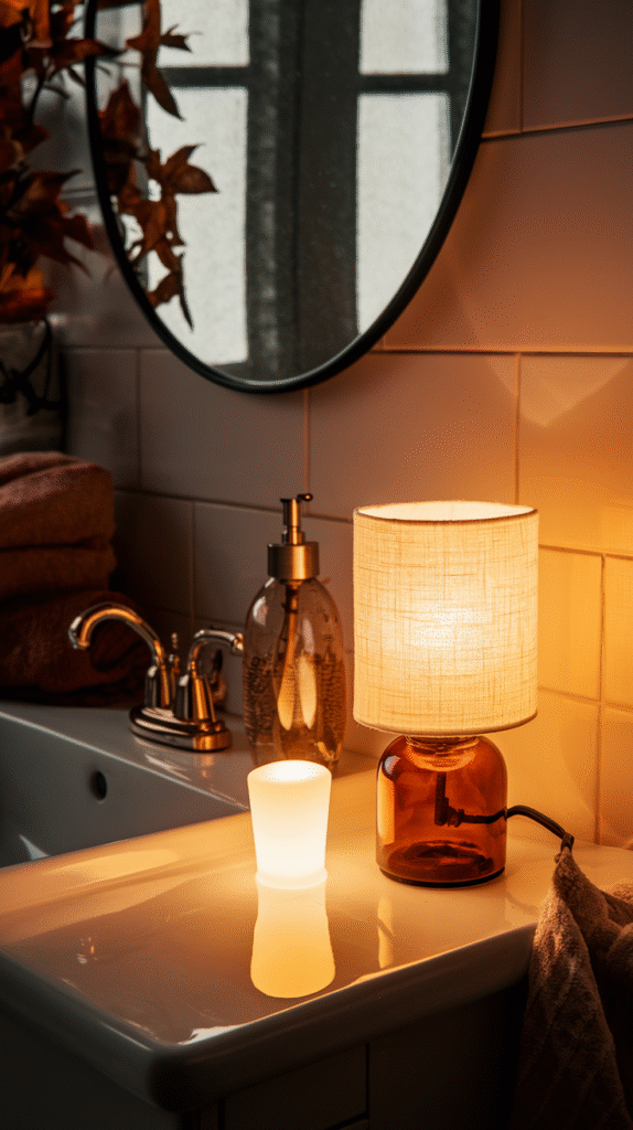 Warm ambient lighting transforming the bathroom's mood