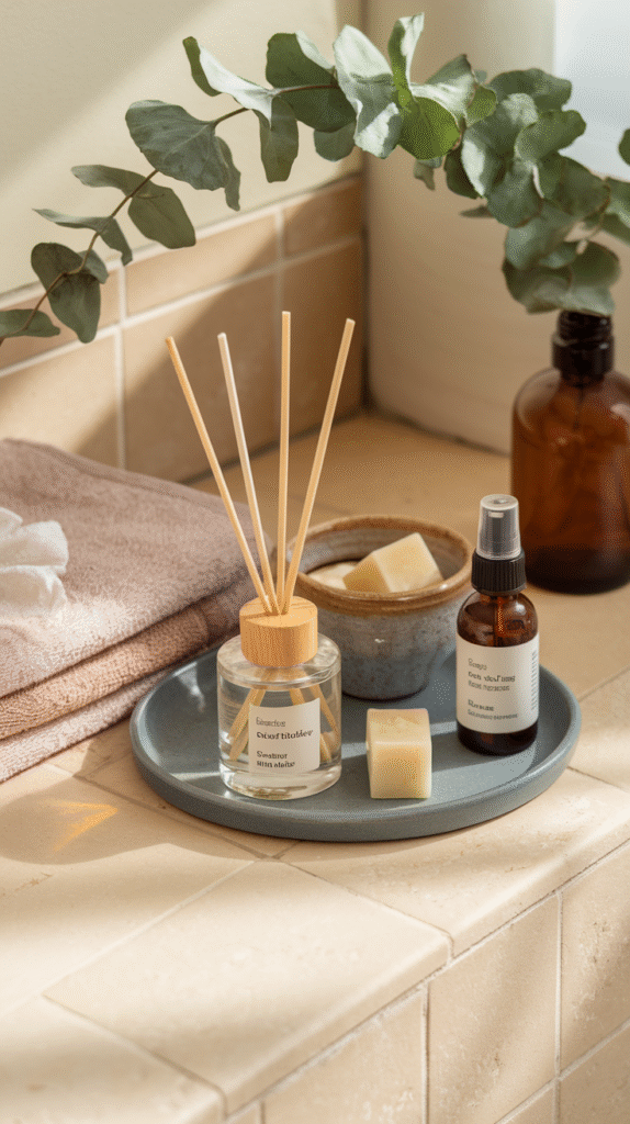 Fall-scented candle adding a cozy spa atmosphere