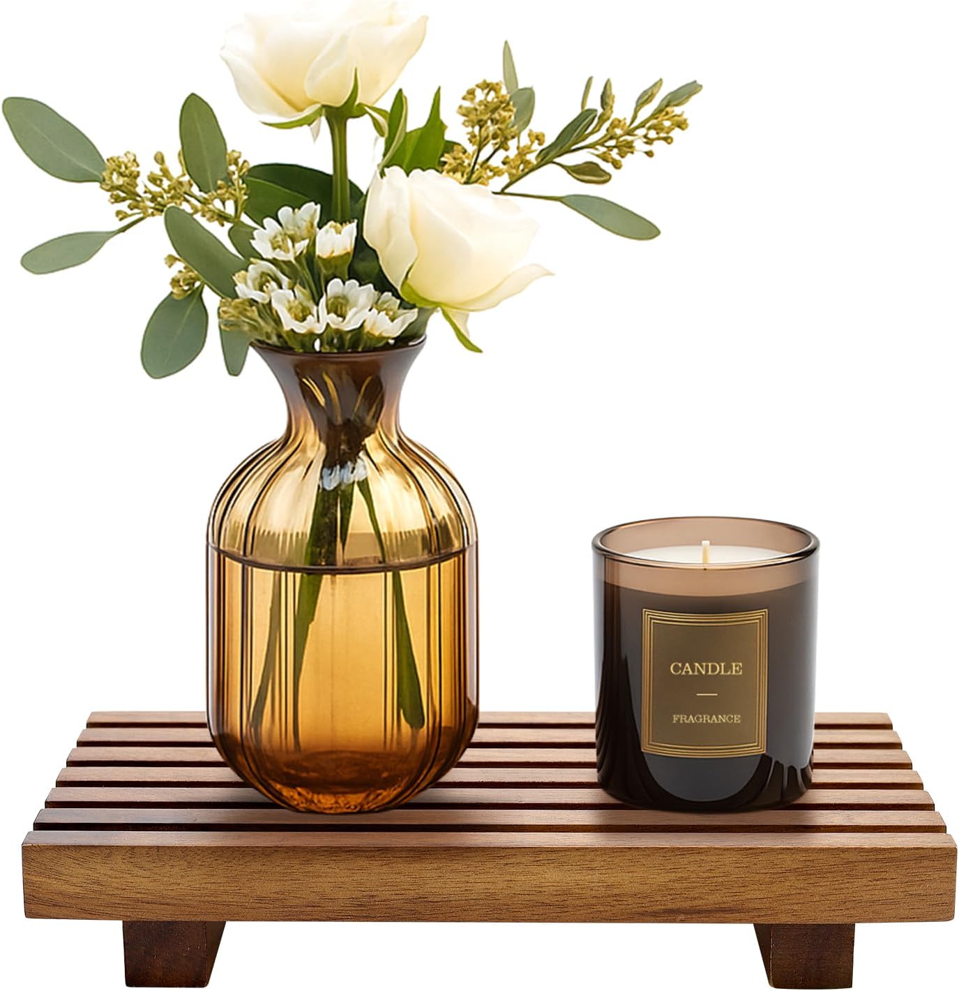 Acacia Wood Riser Tray for Bathroom Counter Decor and Soap Dish