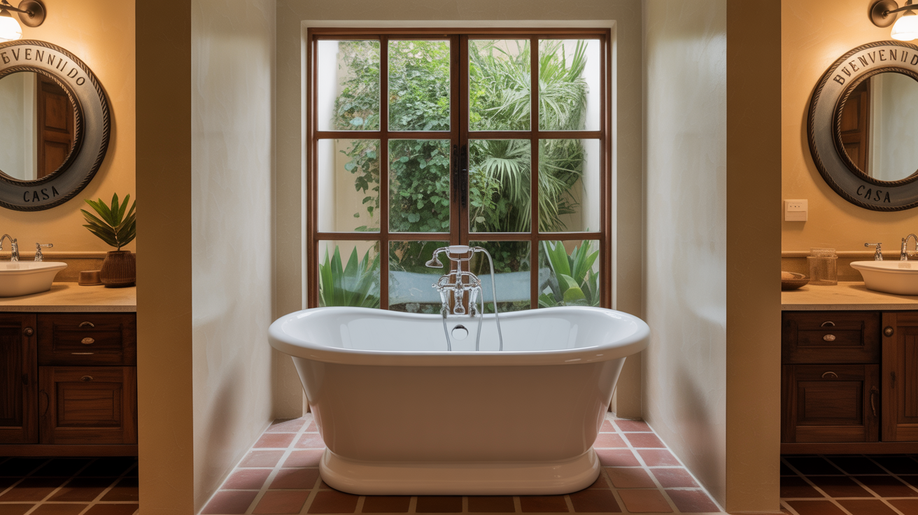 Beautiful modern Spanish bathroom with warm, inviting design