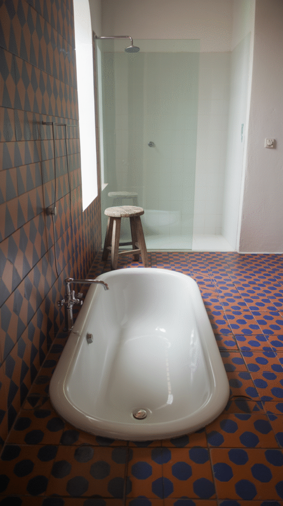 A statement tile moment anchoring the room's design