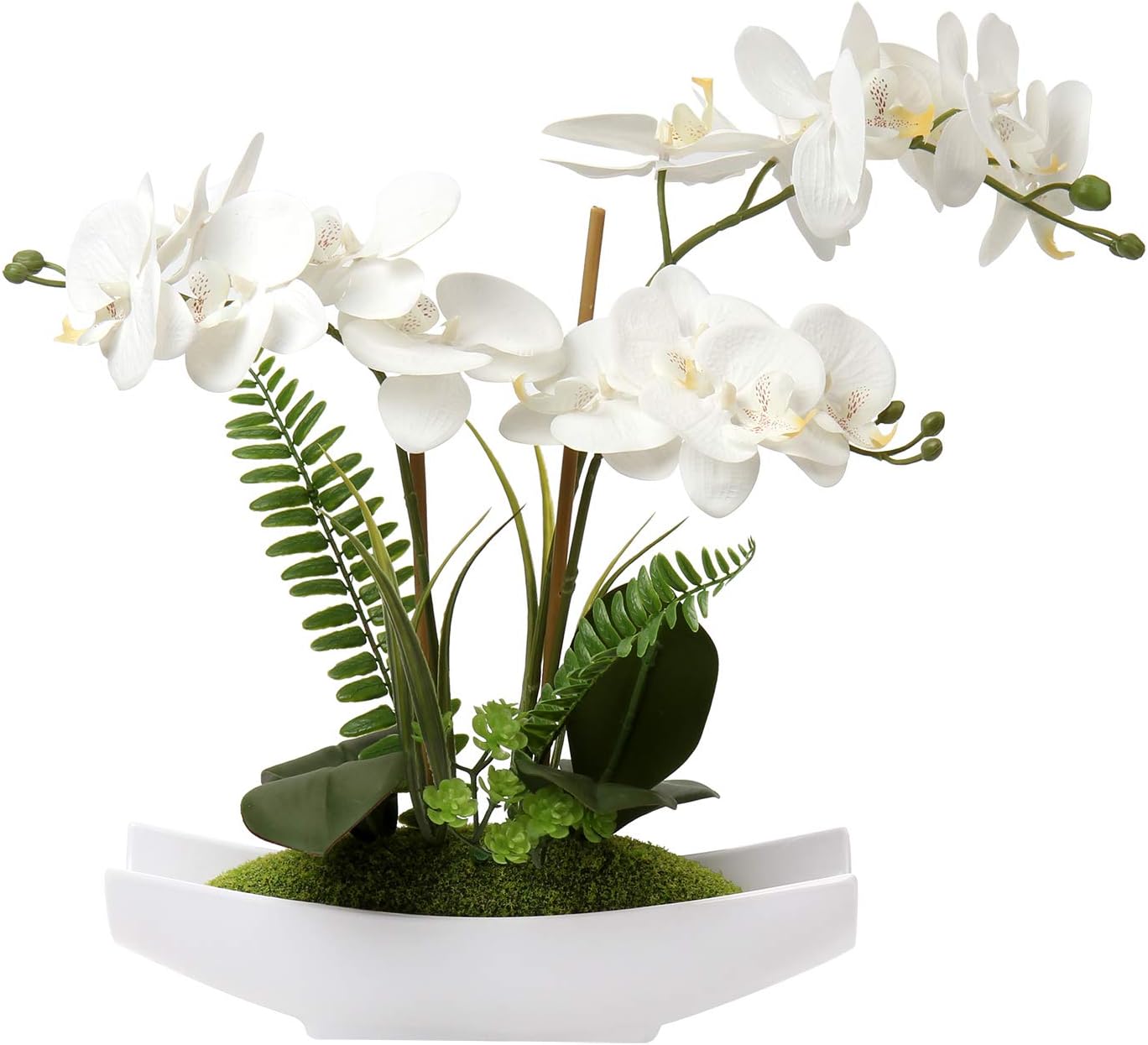 Briful 15 Inch White Phalaenopsis Artificial Orchid Arrangement