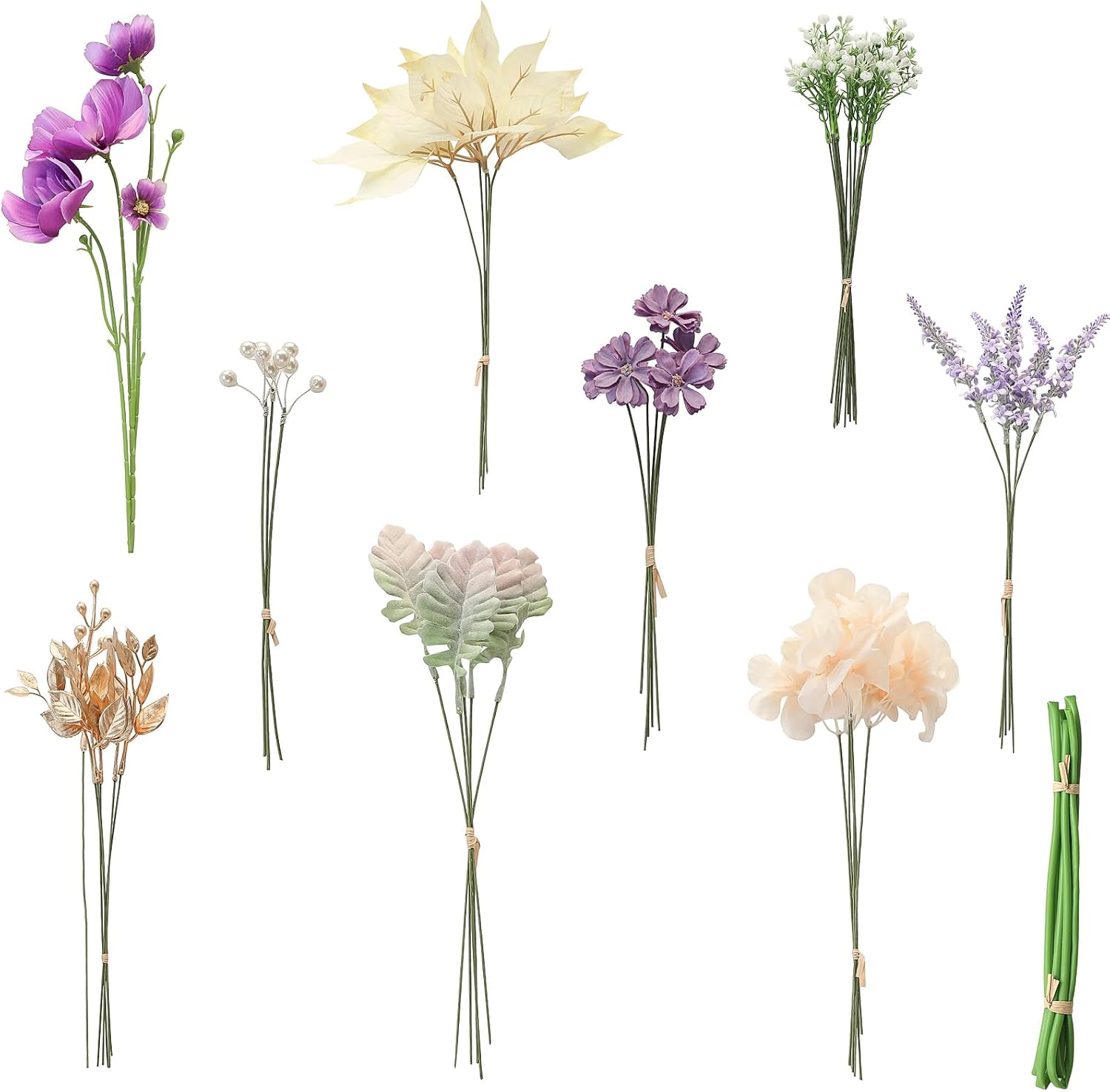 Floroom 45 Piece Artificial Greenery and Flower Picks Box Set for DIY Arrangements