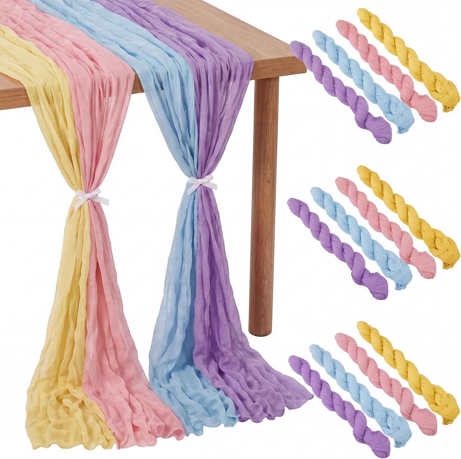 Remagr 12 Pack Pastel Cheesecloth Gauze Table Runners