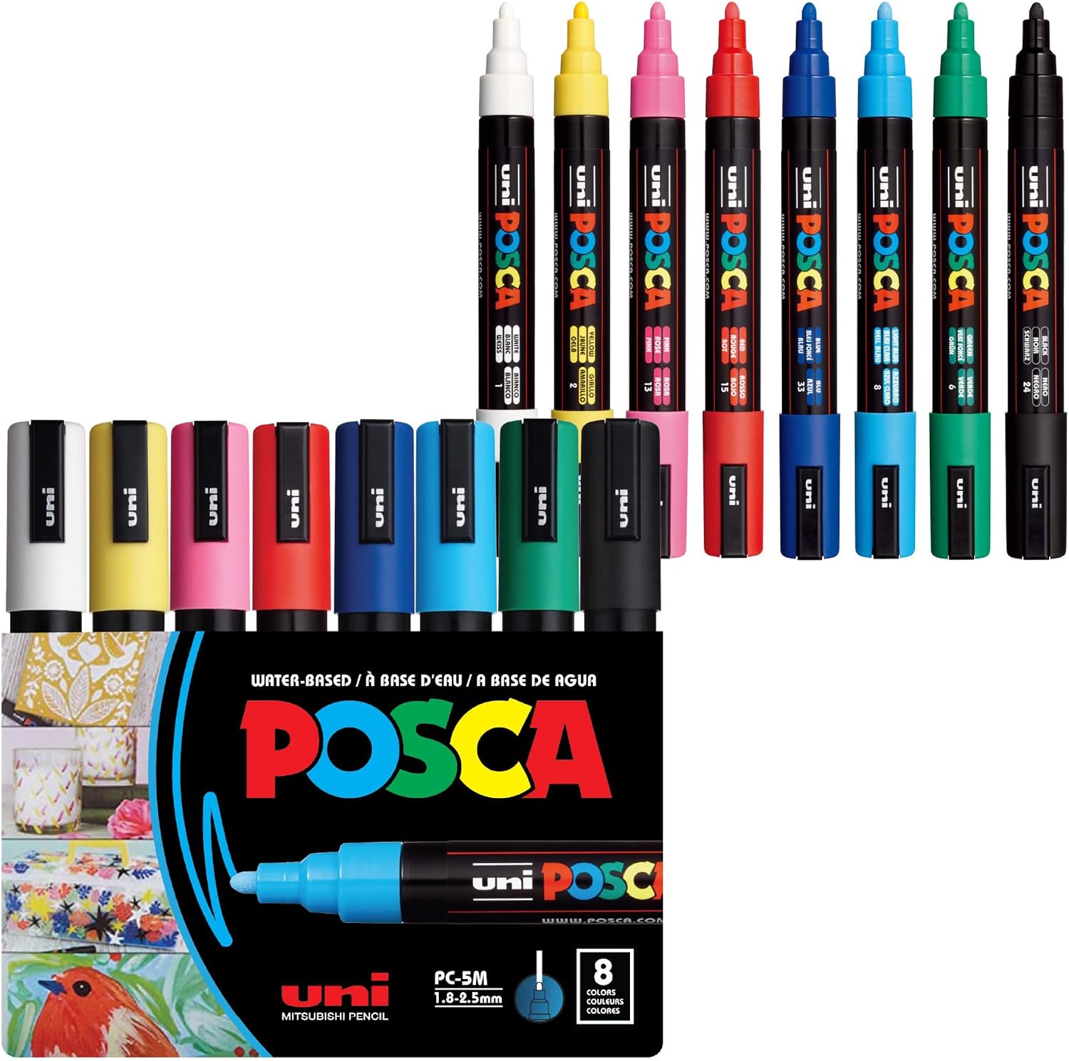 POSCA PC-5M Water-Based Acrylic Paint Markers, Medium Tip, 8 Count