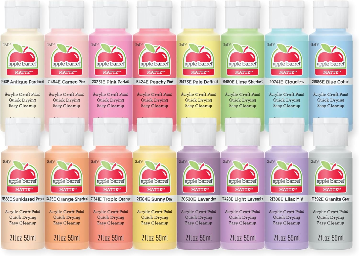 Apple Barrel 16 Piece Pastel Perfection Acrylic Paint Set, 2 oz Bottles