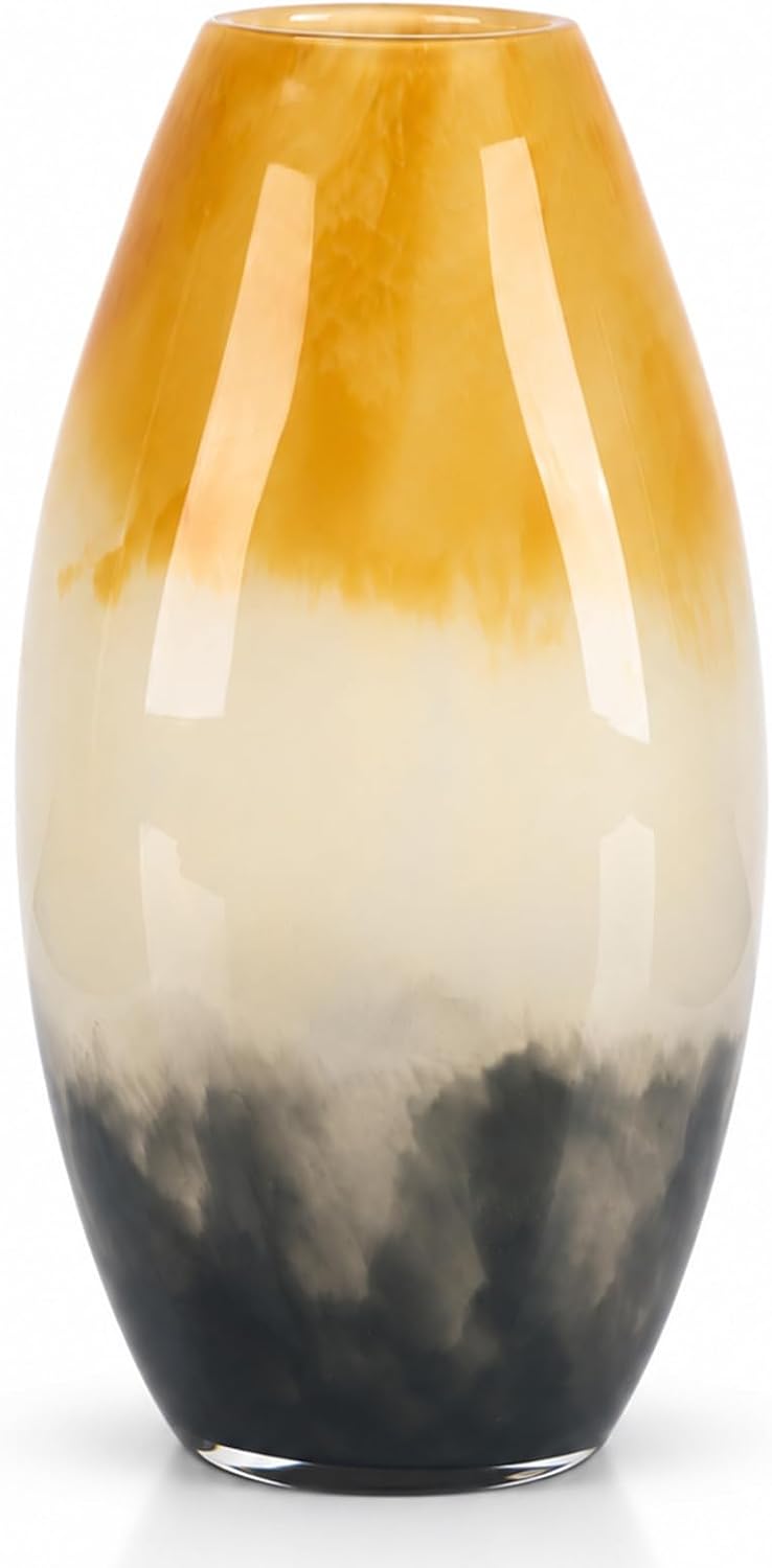 Hand Blown Amber Glass Vase for Flowers, 12.4 Inch, Modern