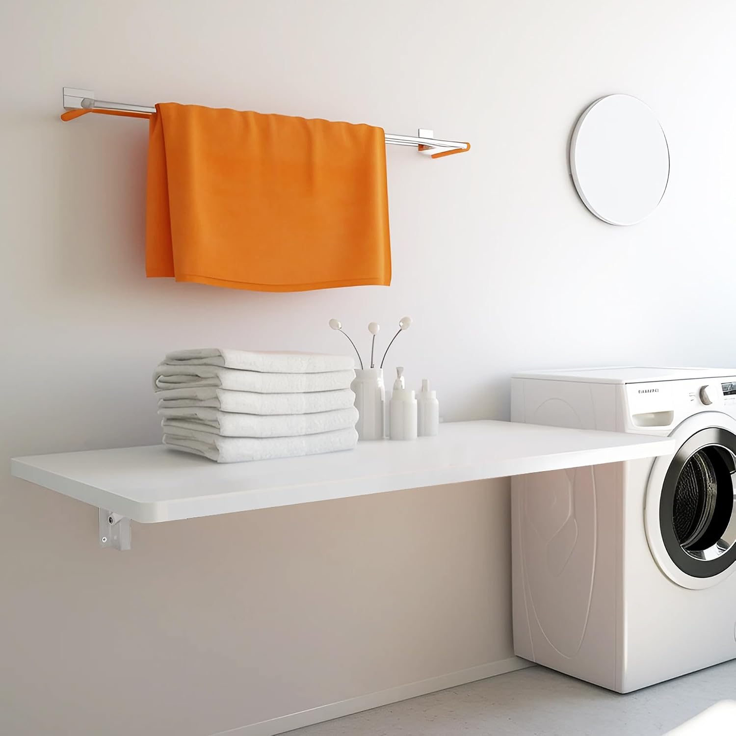 Wall-Mounted Laundry Folding Table, 32 x 16 Inch, White Wood