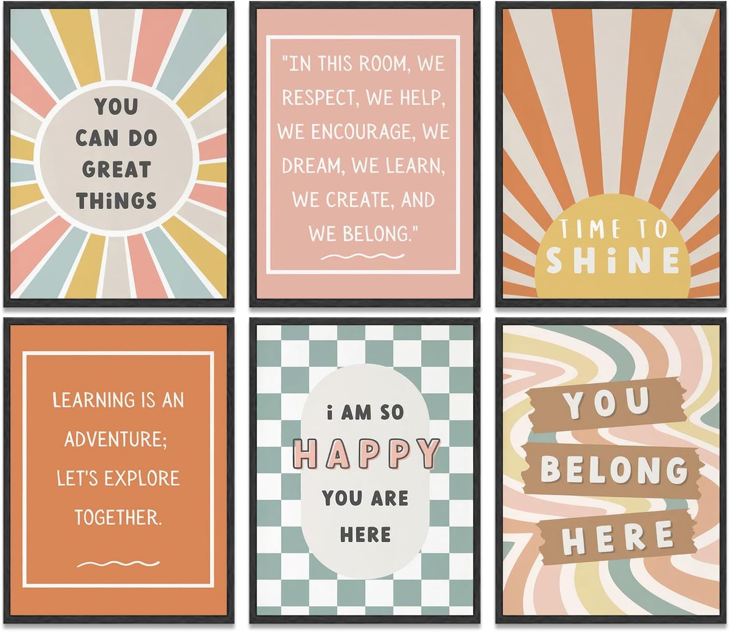 6 Piece Boho Inspirational Positive Canvas Wall Art, 8 x 10 Inch, Unframed