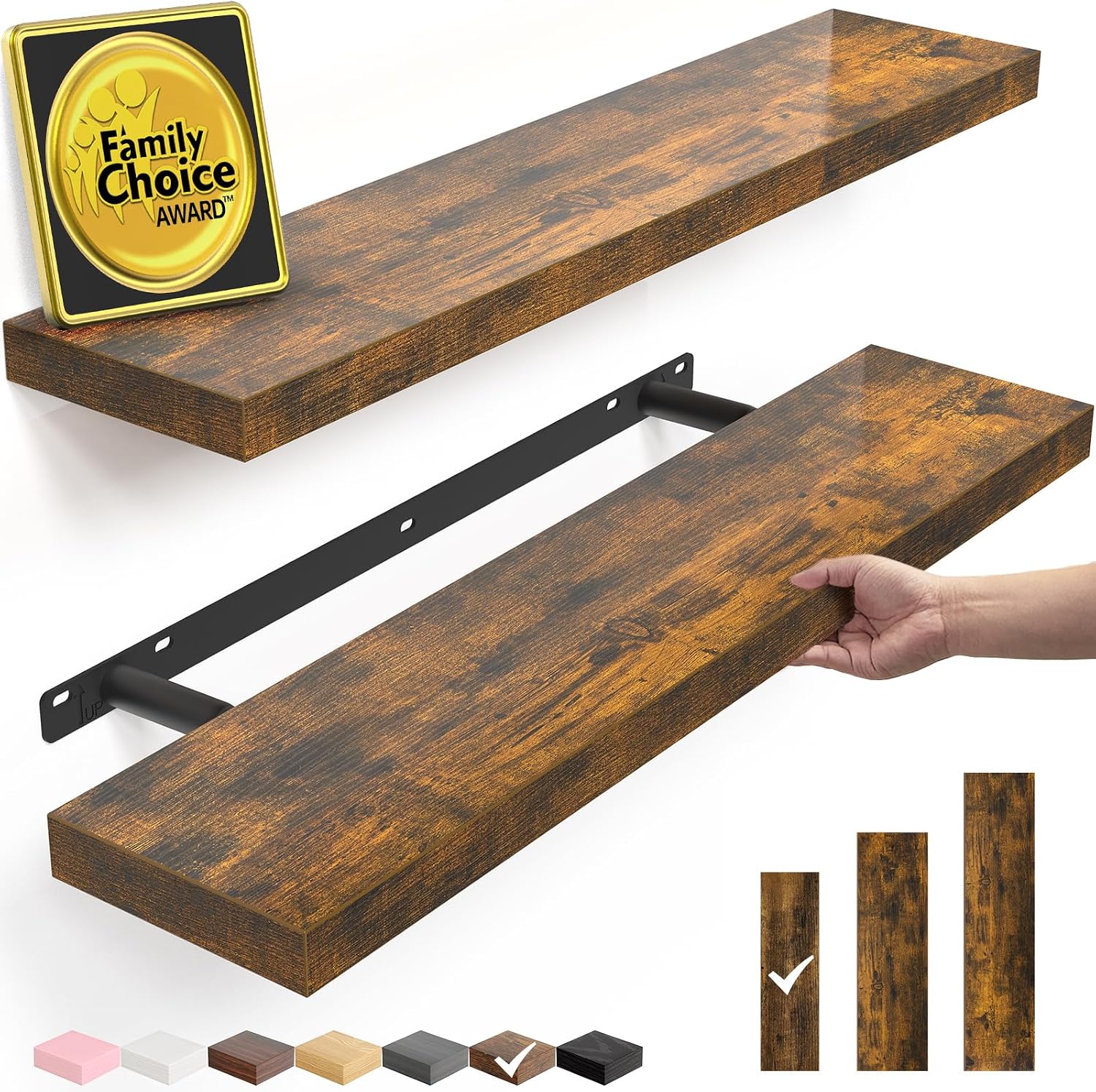 BAYKA Rustic Brown Floating Shelves, 22.5 Inch, Set of 2