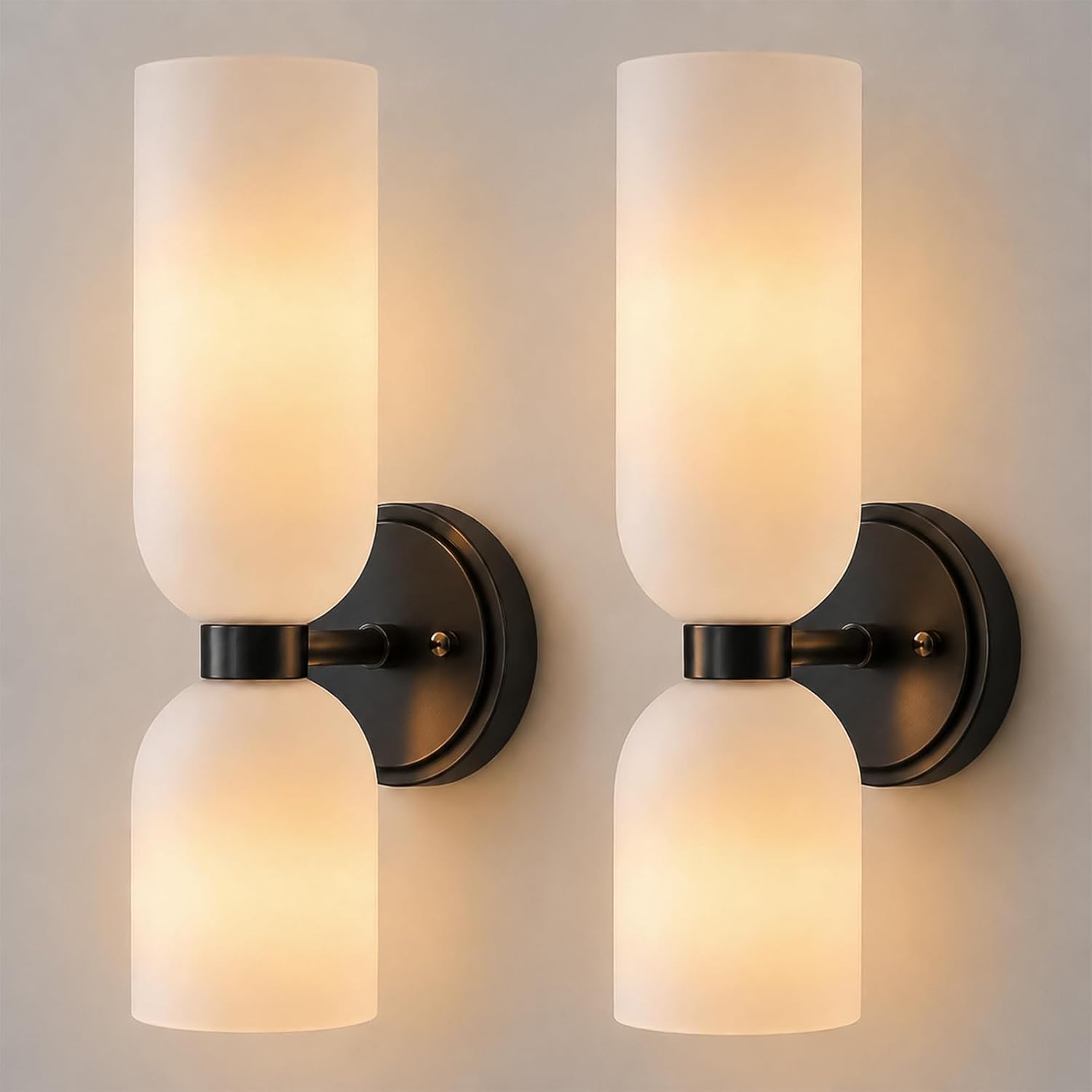 Black Wall Sconces Set of 2 with Frosted Milk Glass, Dimmable