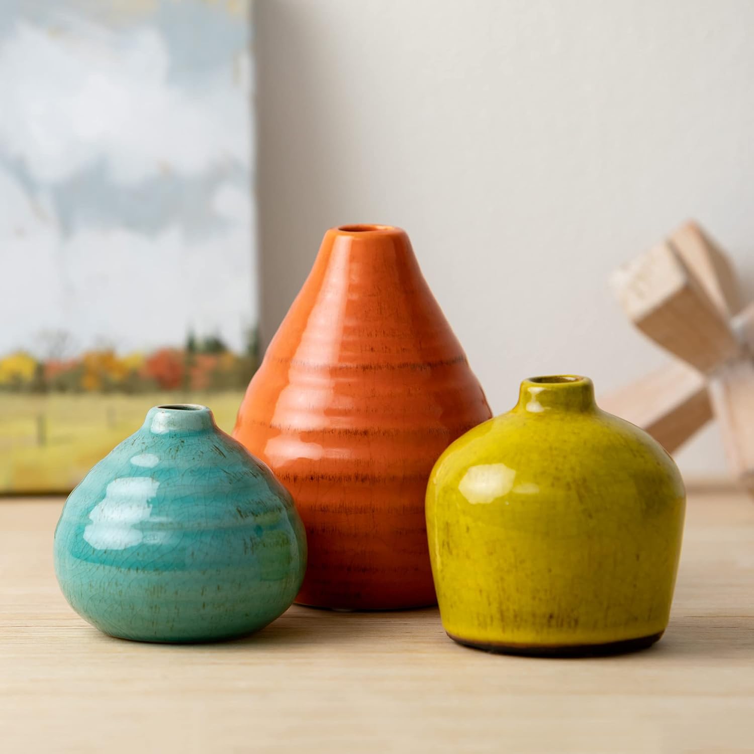 Sullivans Rustic Ceramic Vase Set, 3 Small Vases