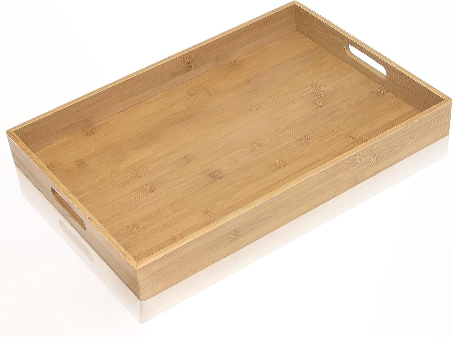 Krismax Bamboo Serving Tray with Handles, Wooden Breakfast Tray