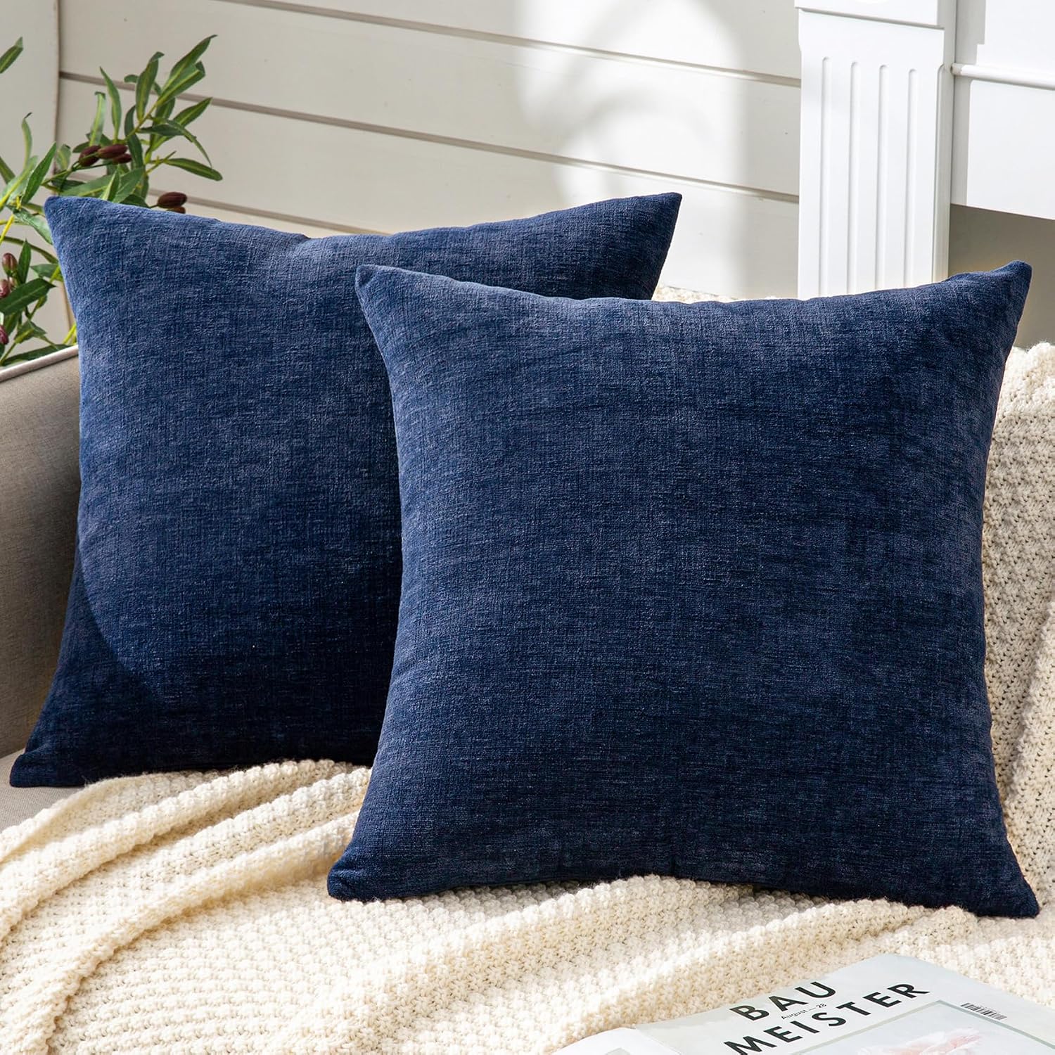 GAWAMAY Soft Chenille Throw Pillow Covers, 18 x 18 Inch, Set of 2