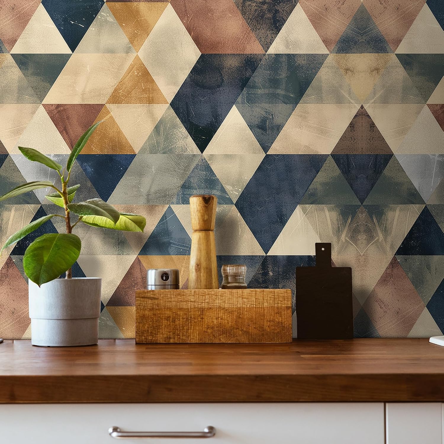 Livelynine Retro Geometric Peel and Stick Wallpaper, Mid Century Modern, 17.5 x 276 Inch