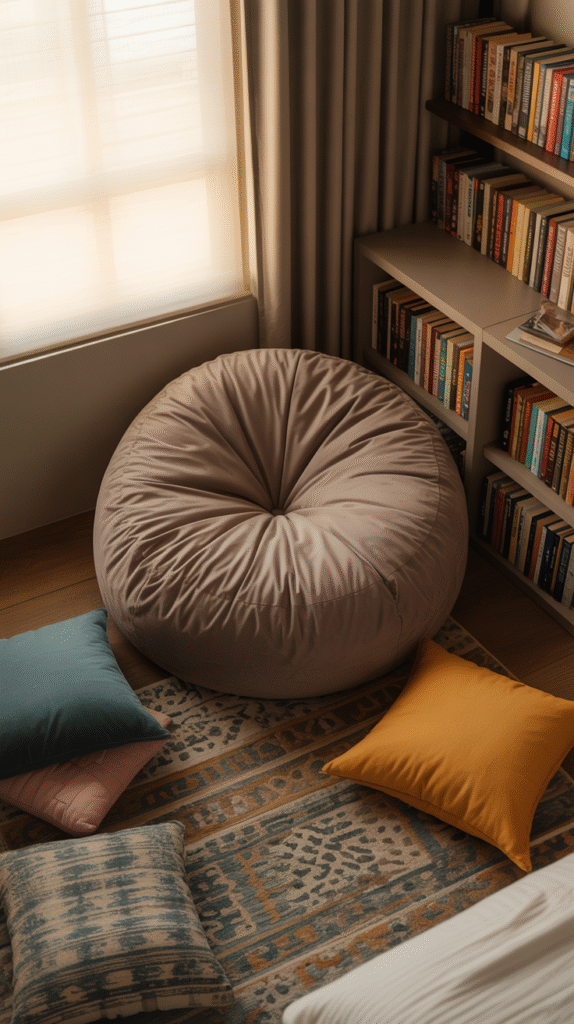 Lounge zone with a beanbag chair in a teen boy bedroom