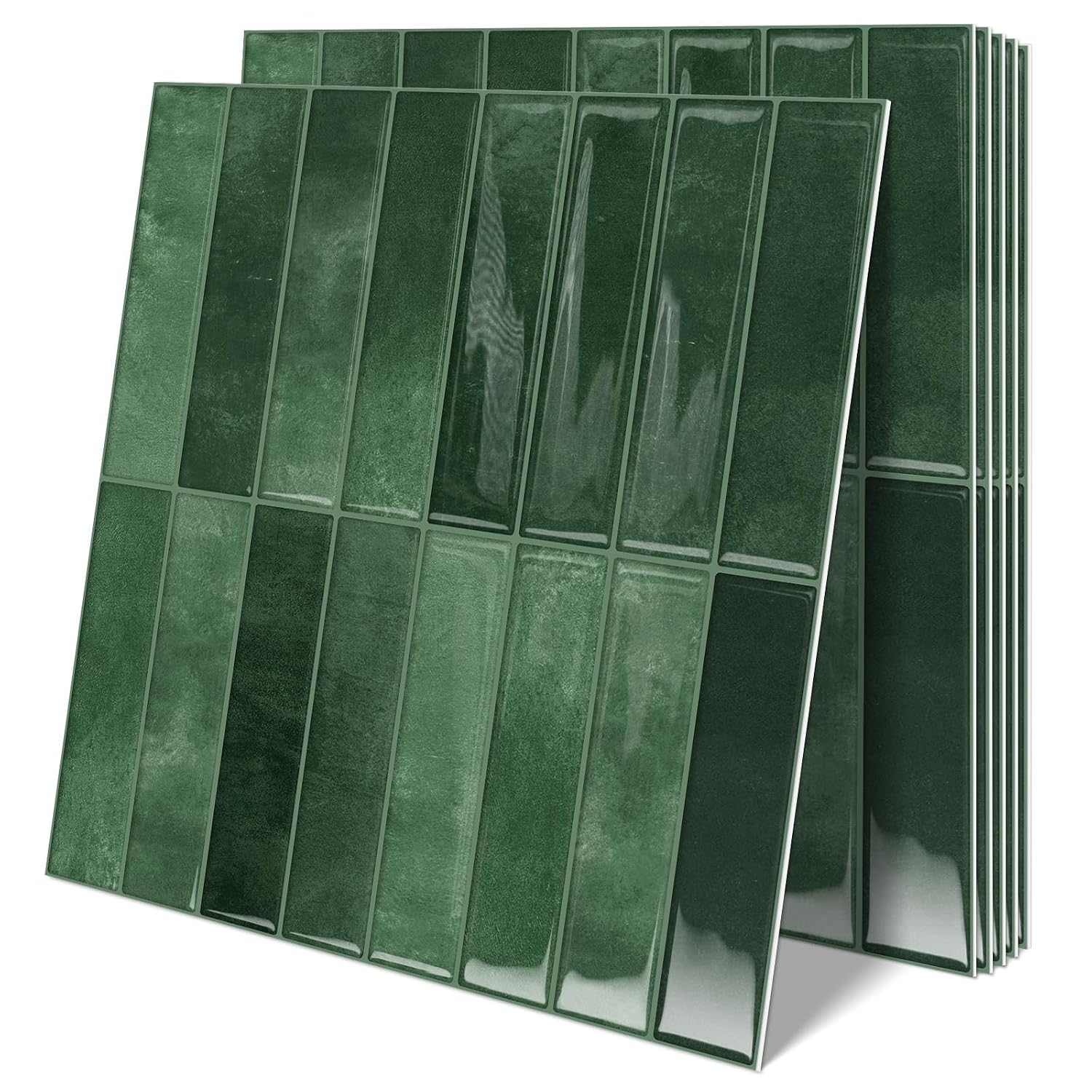 Glazed Green Subway Tile Peel and Stick Backsplash, 10 Sheets, Thicker Design
