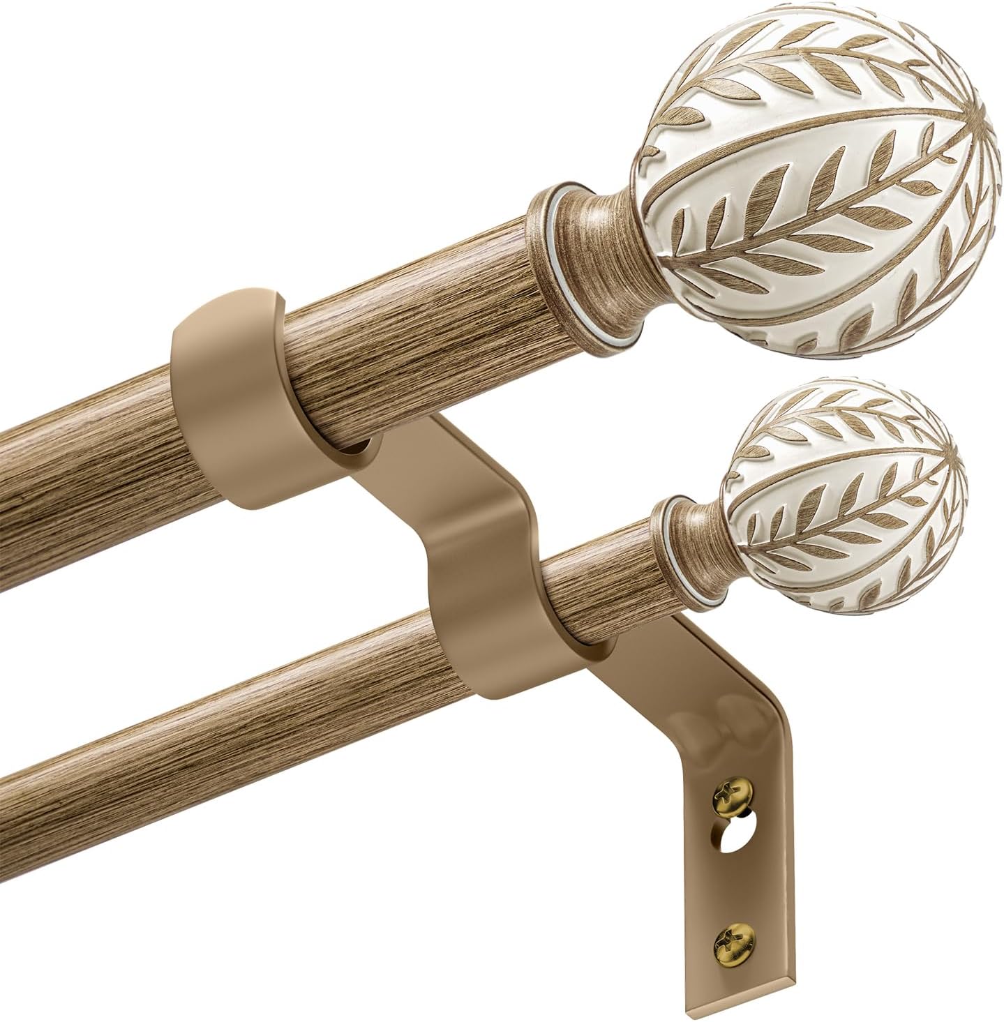 1 Inch Boho Wood Double Curtain Rods, 36 to 120 Inch Adjustable