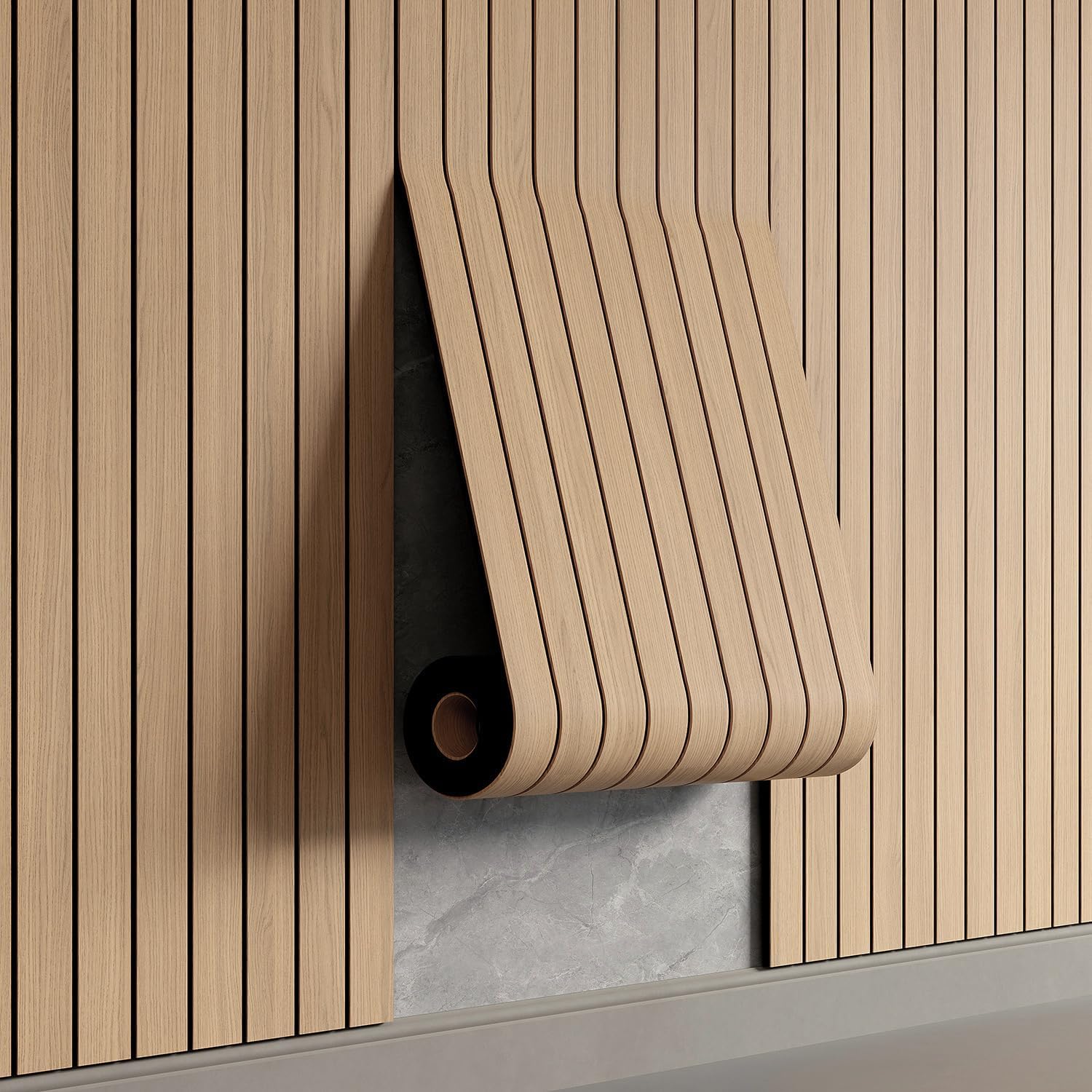 YU LI 3DH Peel and Stick PVC Slat Wall Panel, 118 x 15.75 Inch, Faux Oak Wood Grain