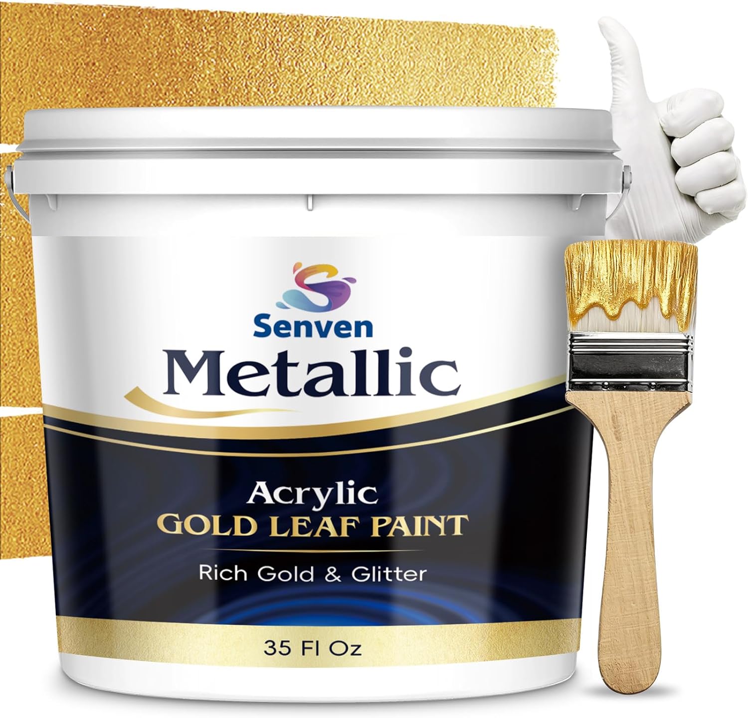 Senven Metallic Liquid Gold Leaf Paint, 35 Fl Oz, Rich Gold