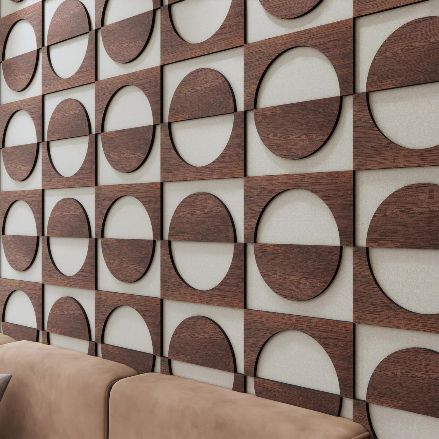 Decorative Modular Fretwork 3D Wall Panels, Half Circle, Walnut