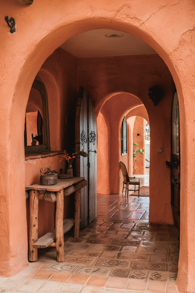 Hand-troweled plaster texture wall in a Mediterranean-style interior