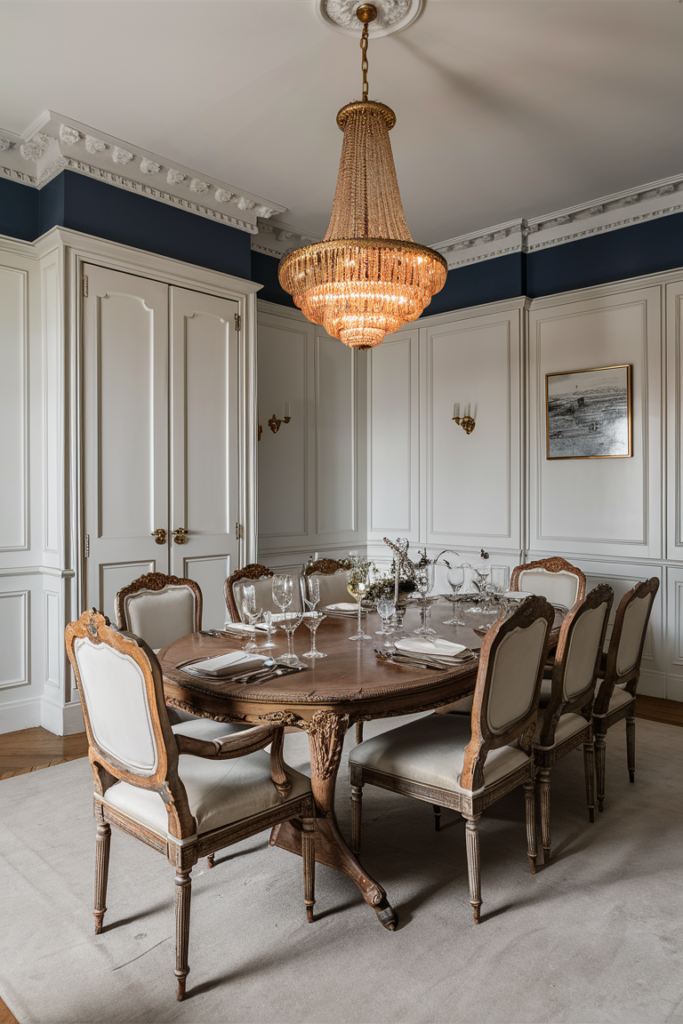 Classic wainscoting in an elegant dining room