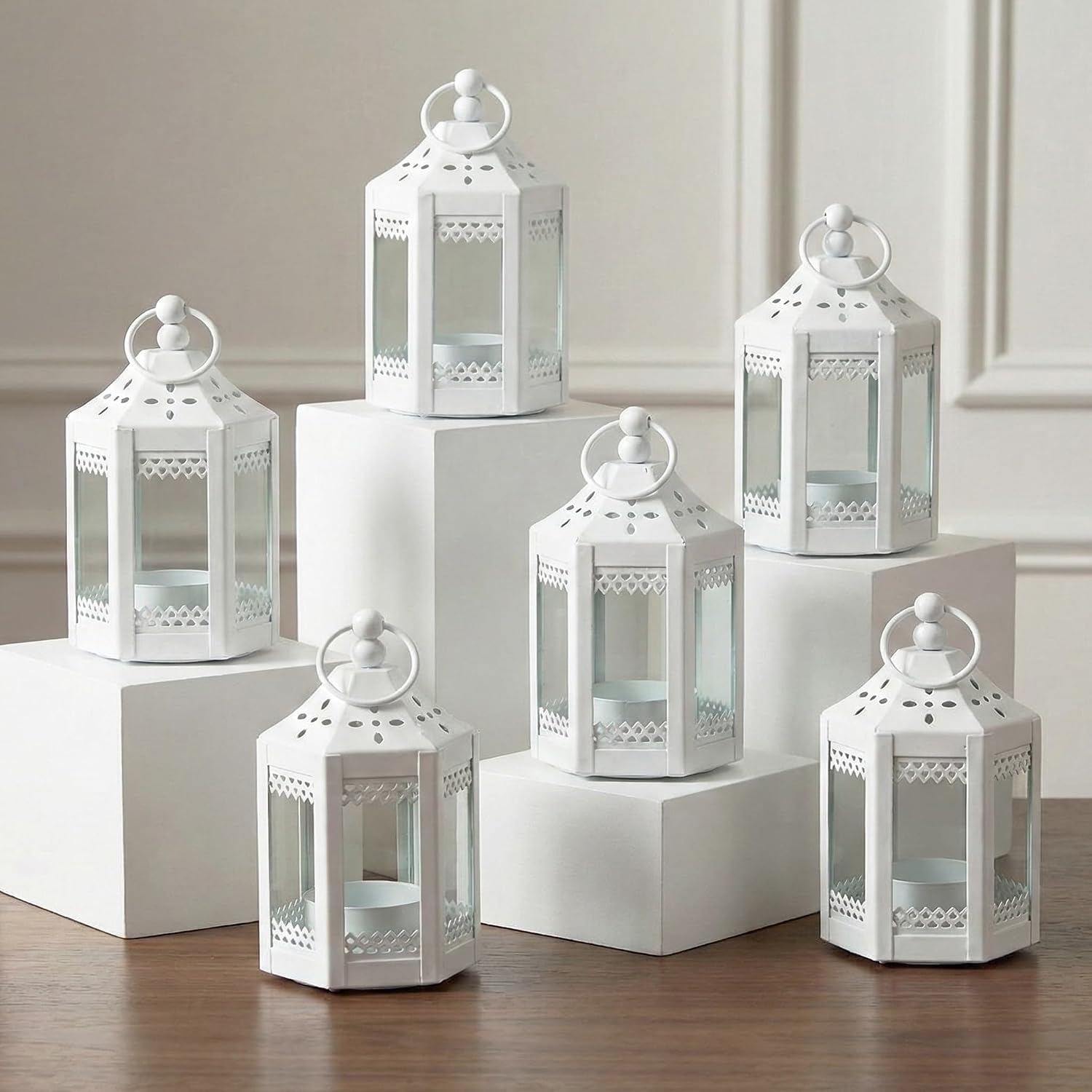 Vela Lanterns Tea Light Candle Holders, Mini Decorative Lanterns, White