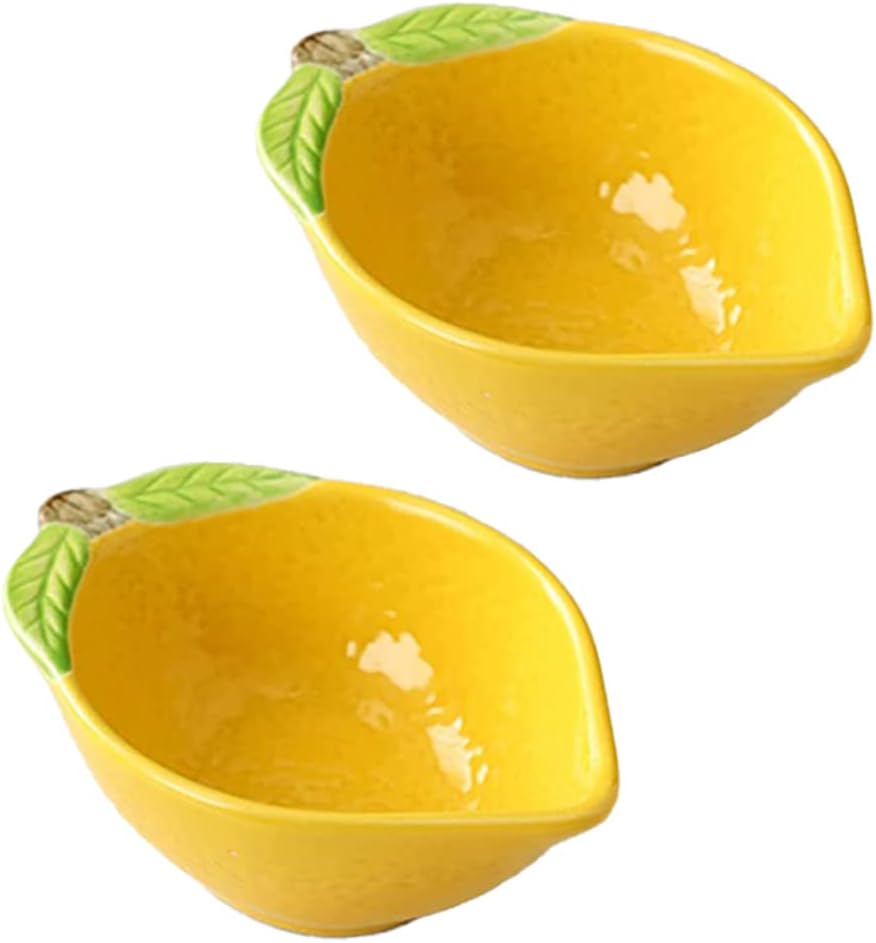 Ceramic Dessert Bowls, Set of 2, Lemon Shape Side Dishes, Snack Bowls