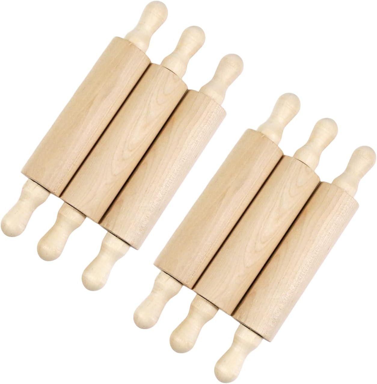 Kang and Chang Mini Unfinished Wood Rolling Pin for Tiered Tray Decor, 6 Pack
