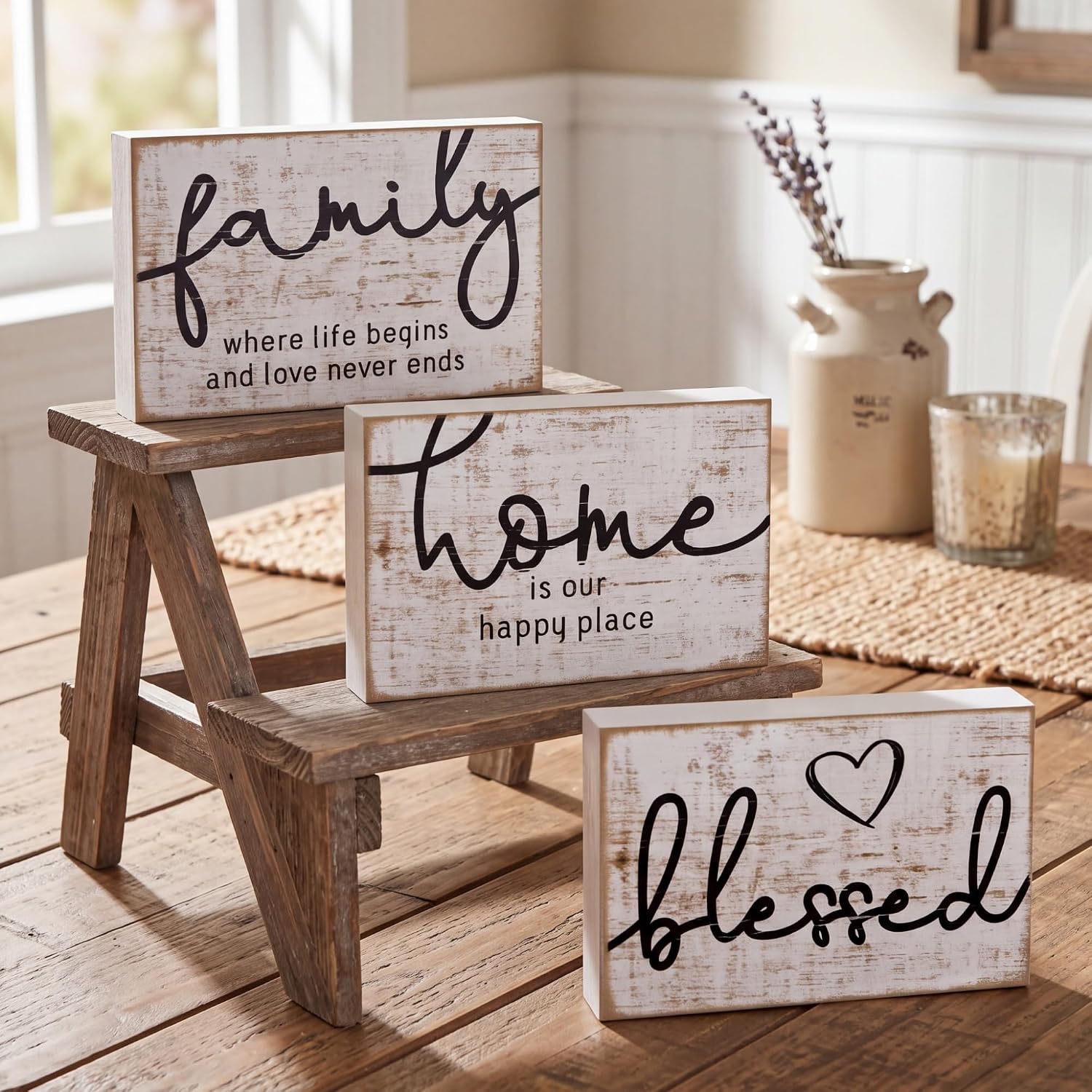 Jetec Mini Wooden Sign Farmhouse Shelf Decor, Retro Color, 4.25 x 2.76 Inch