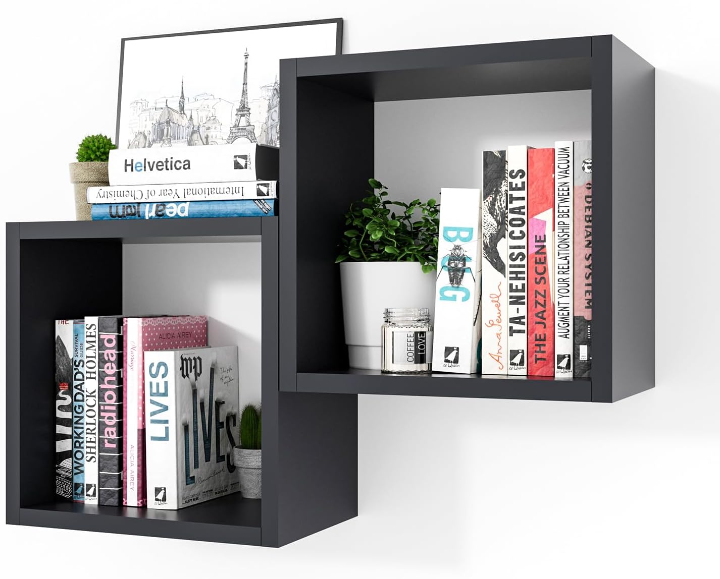 Kaboon 24 Inch Floating Cube Shelves, Set of 2, Wall Mount