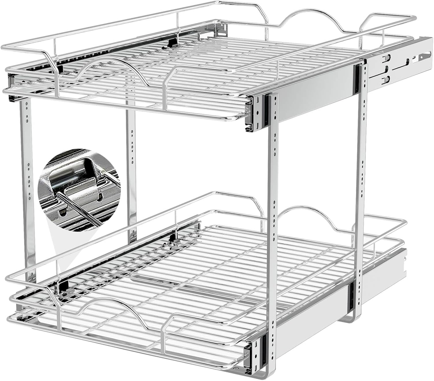 OCG 2 Tier Pull Out Cabinet Organizer, 14 x 21 Inch, Chrome