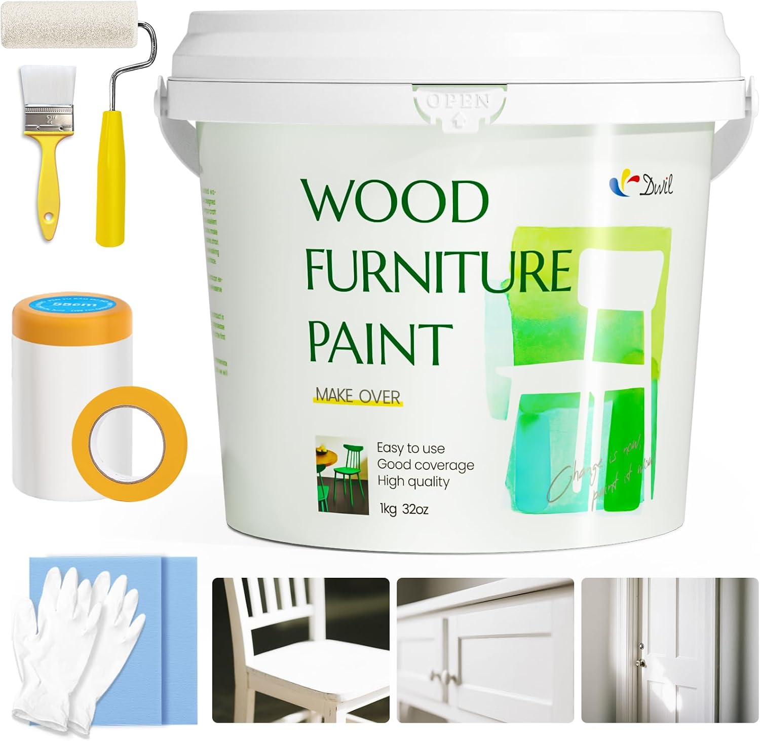 DWIL White Wood Furniture Paint, 32 oz, Matte, for Cabinets and Doors