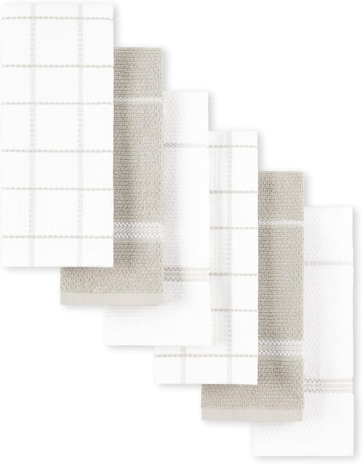 Martha Stewart Modern Waffle Kitchen Towel Set, 6 Pack, Linen