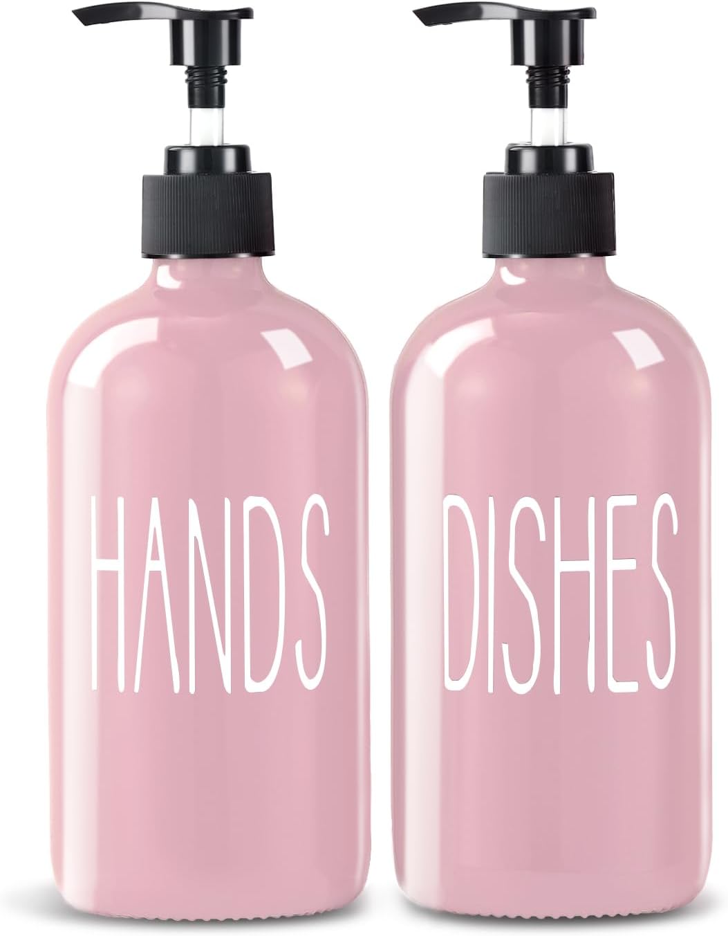 COHOSEGE Pink Glass Soap Dispenser Set, 2 Pack, 16 Oz, Hands and Dishes