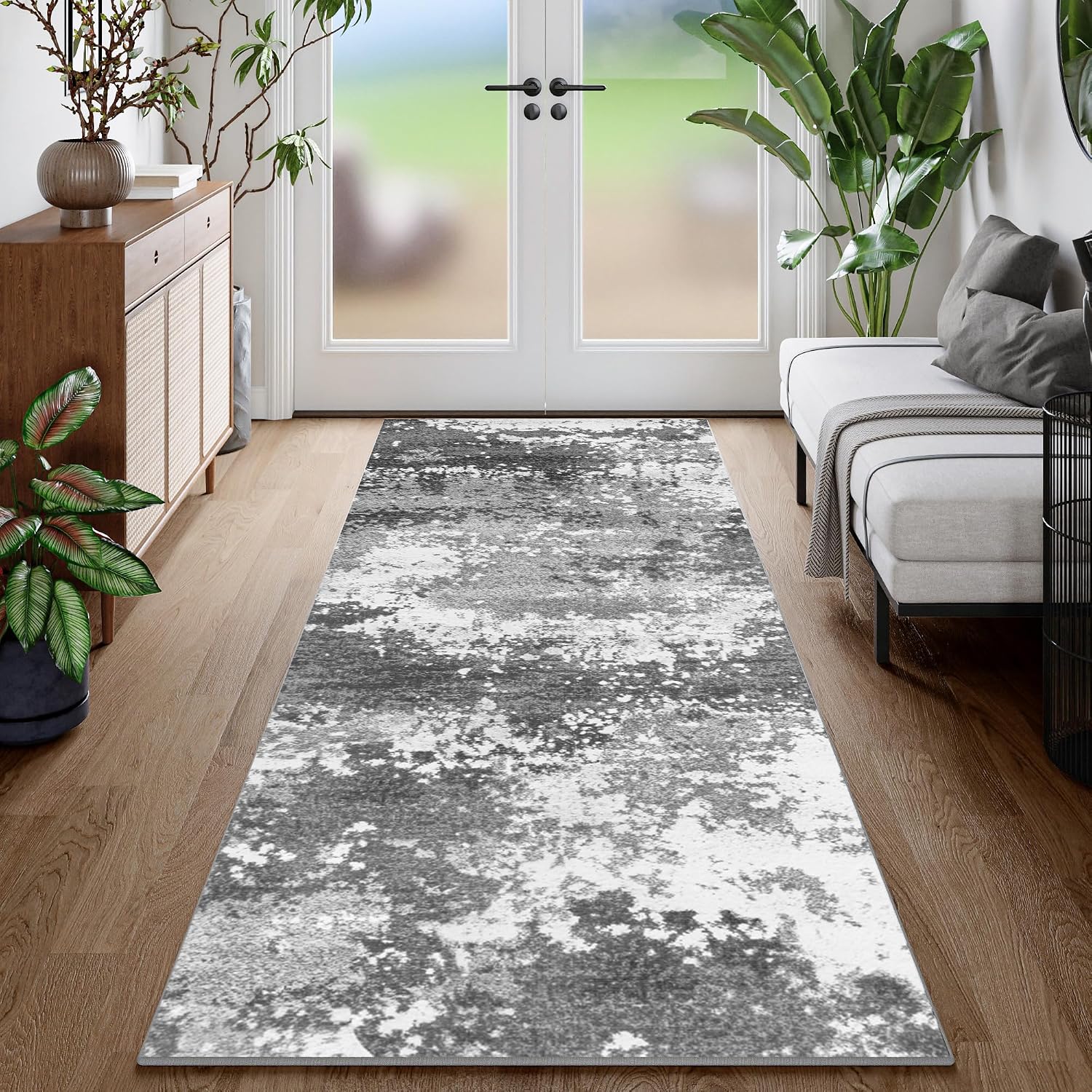 Washable Grey Runner Rug, 2 x 6 Ft, Non Slip, for Hallways and Kitchen