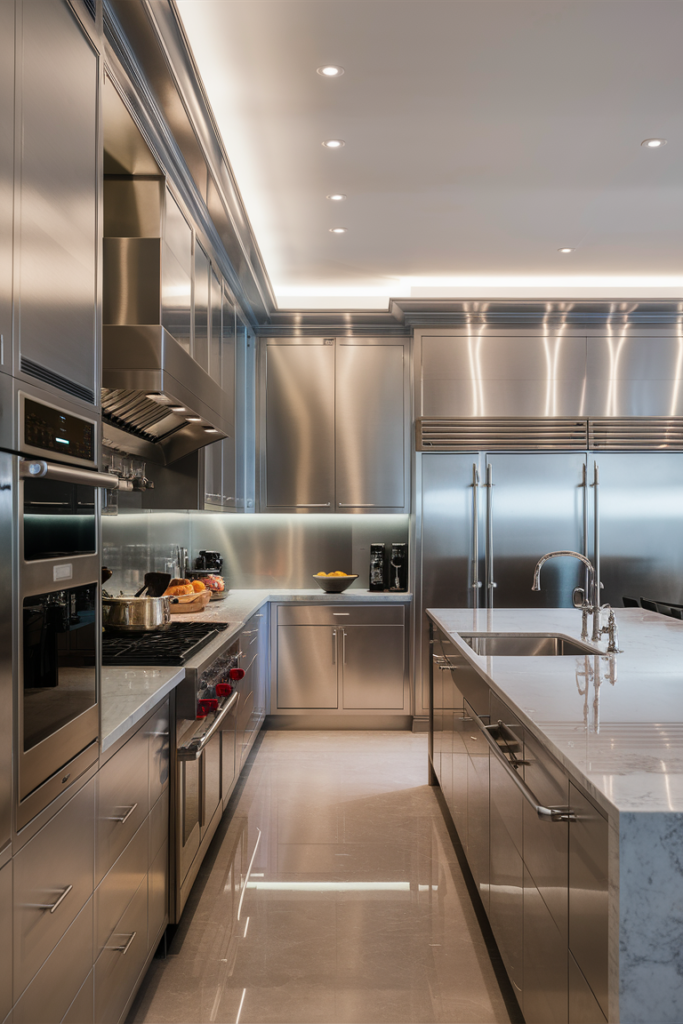 Stunning modern kitchen exuding elegance with cool silver gray walls