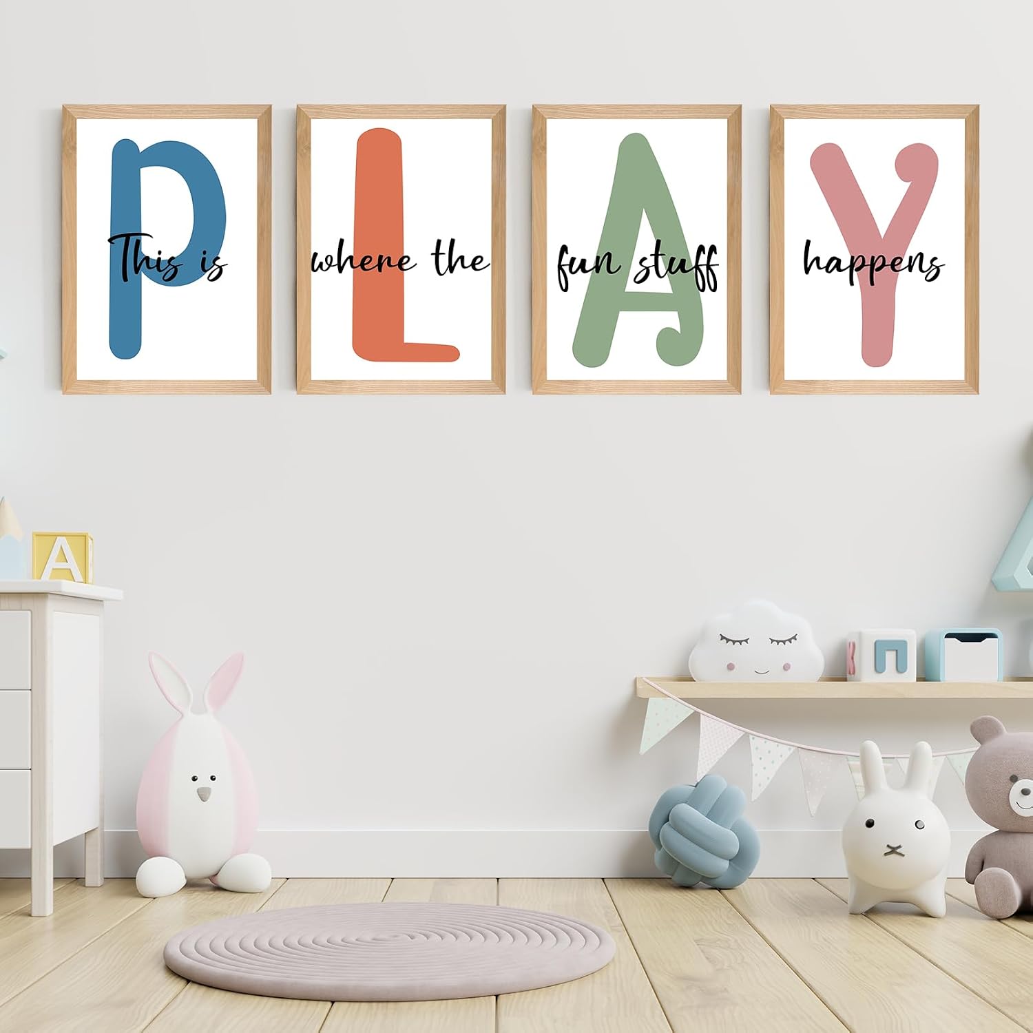Set of 4 Framed Kids Playroom Wall Art Prints, 12 x 16 Inch, Toddler Nursery Artwork