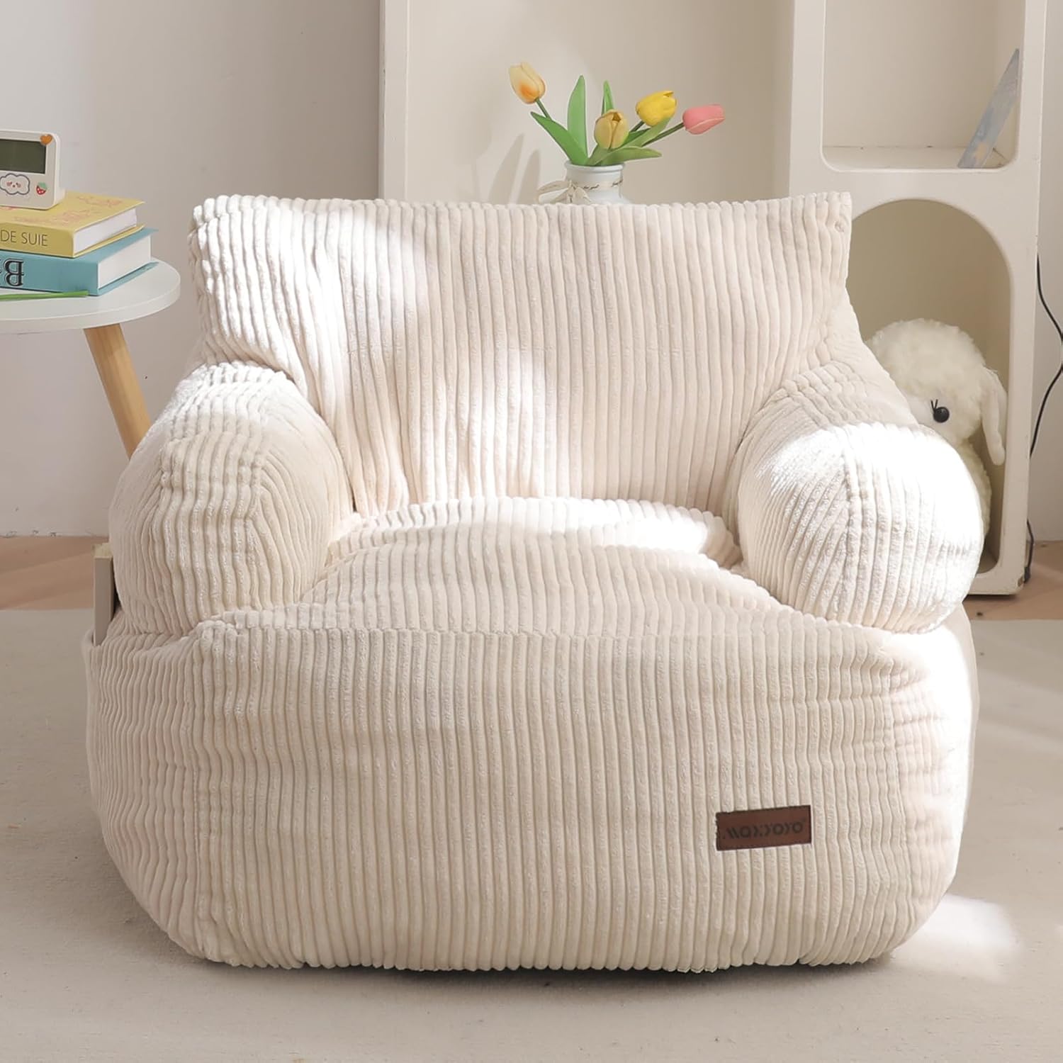 MAXYOYO Kids Bean Bag Chair, Stuffed Bean Bag Sofa, Beige