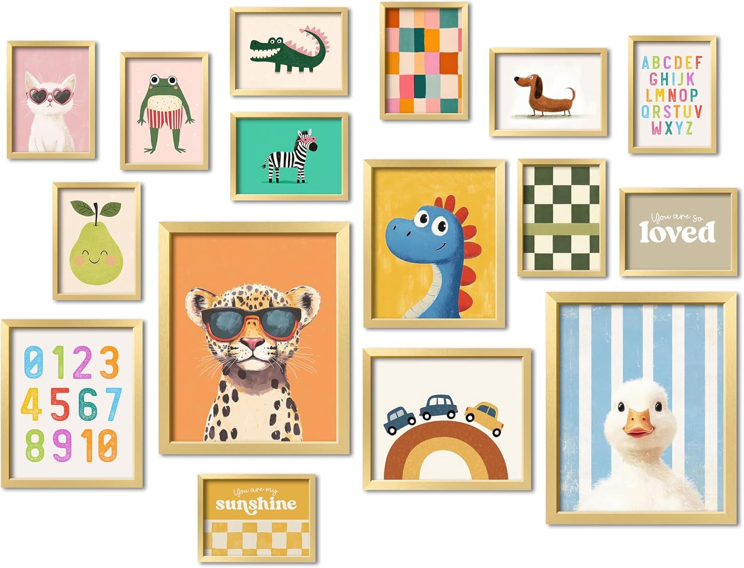 16 PCS Framed Kids Wall Art Set, Colorful Nursery and Playroom Decor