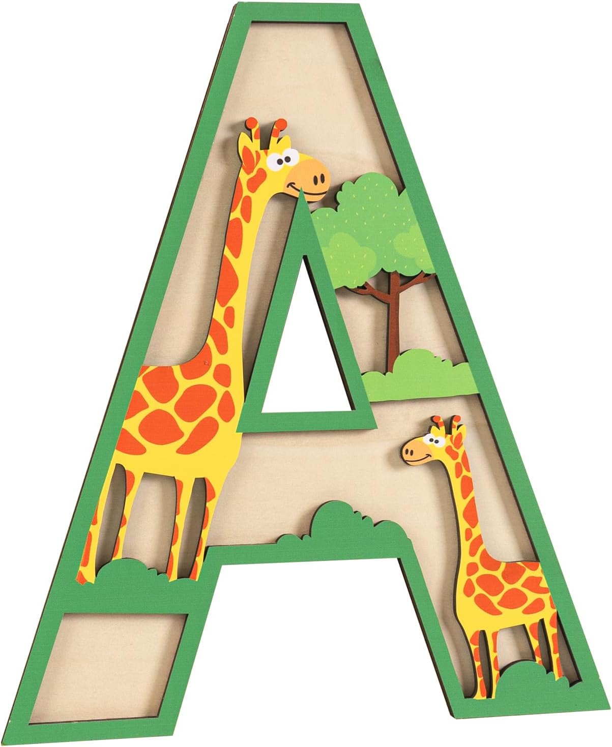3D Layered Safari Nursery Wooden Letter for Wall Decor, Green Baby Name Sign